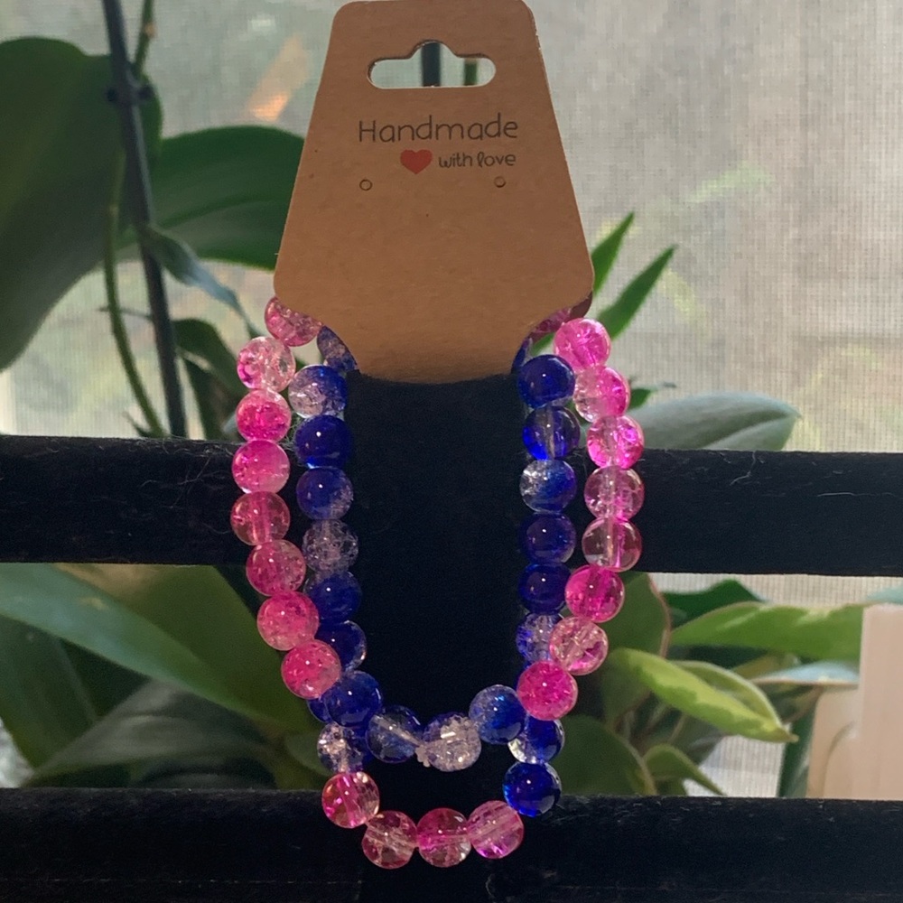 2 Glass Crackle Bead Bracelet Set